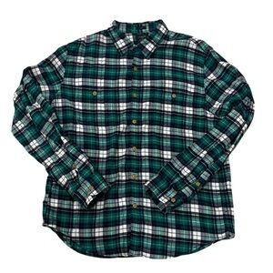 J Crew Men’s XL Plaid Flannel Button Down in Green Blue & White